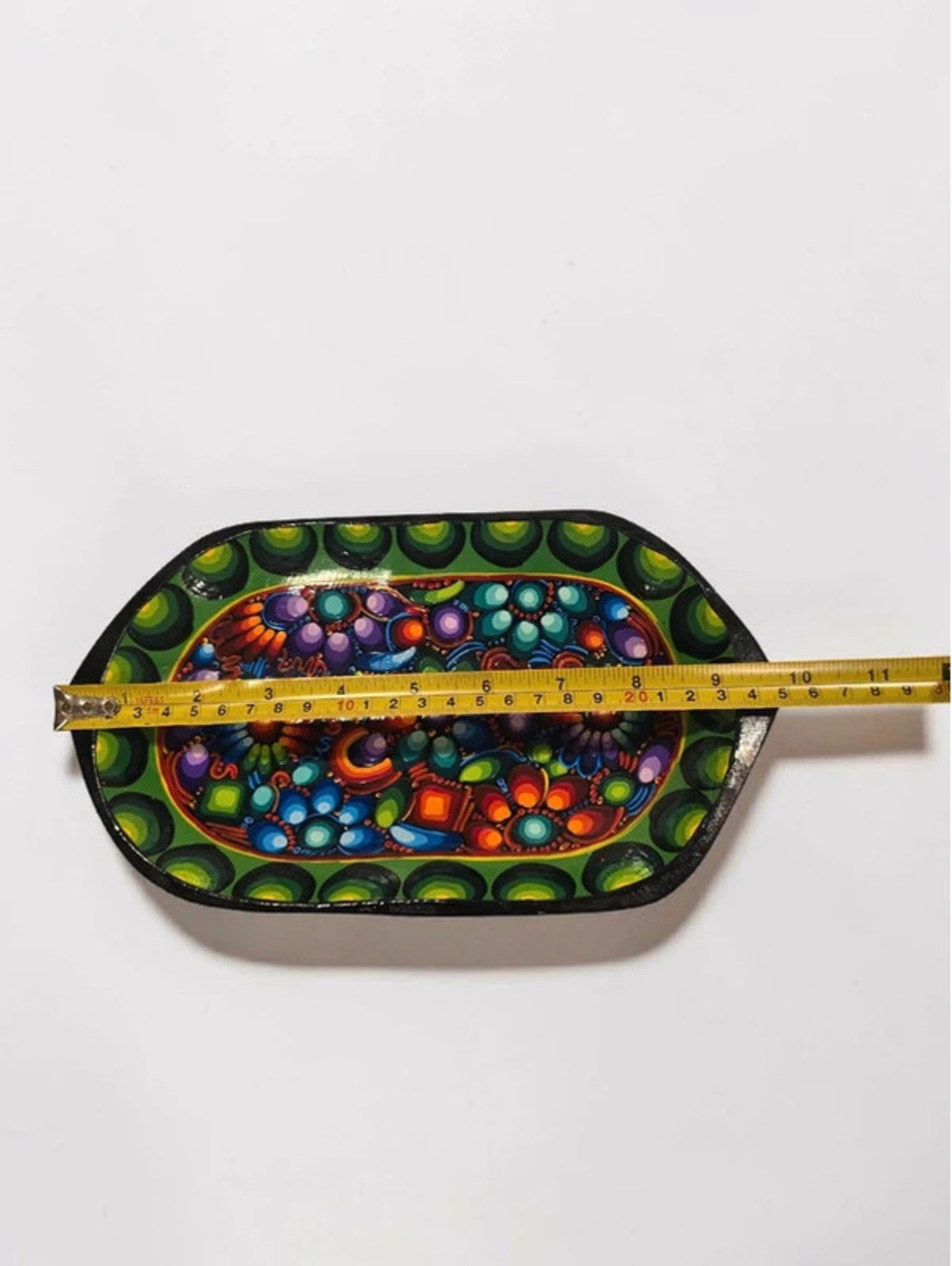 Vintage Mexican Folk Art Style Hand Painted Wooden Catchall Tray